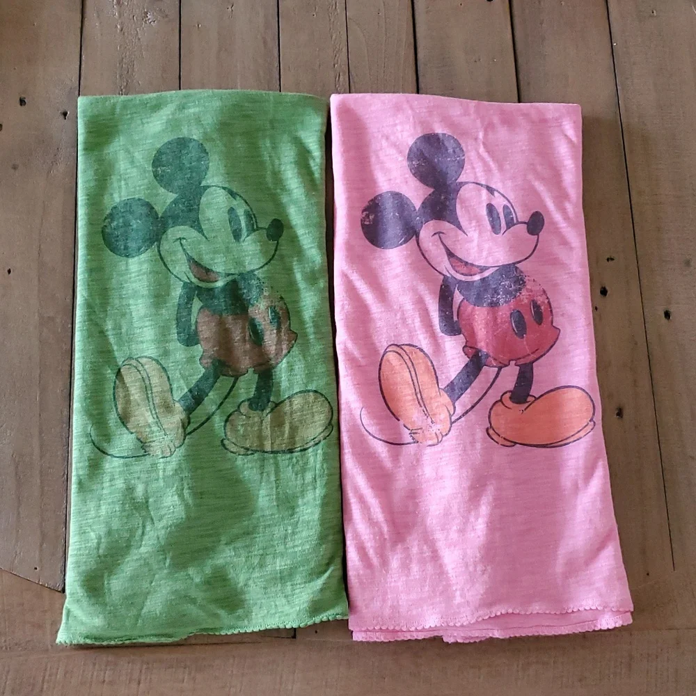 Disney Parks Scarves Set Of 2 Shawl Pink & Green Mickey Mouse Graphic